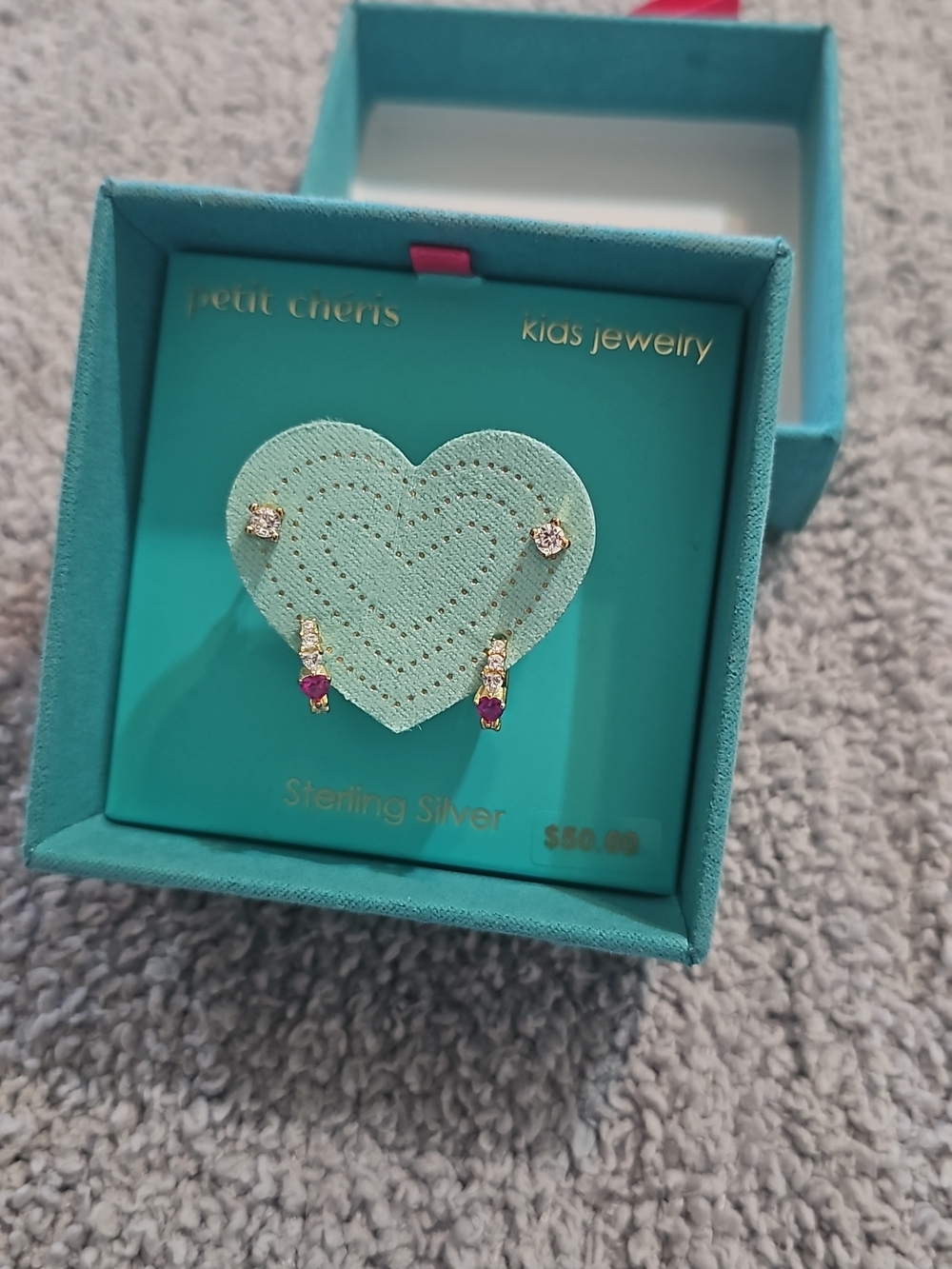Sterling Silver Pink Crystal Drop & Stud Earring Set For Girls